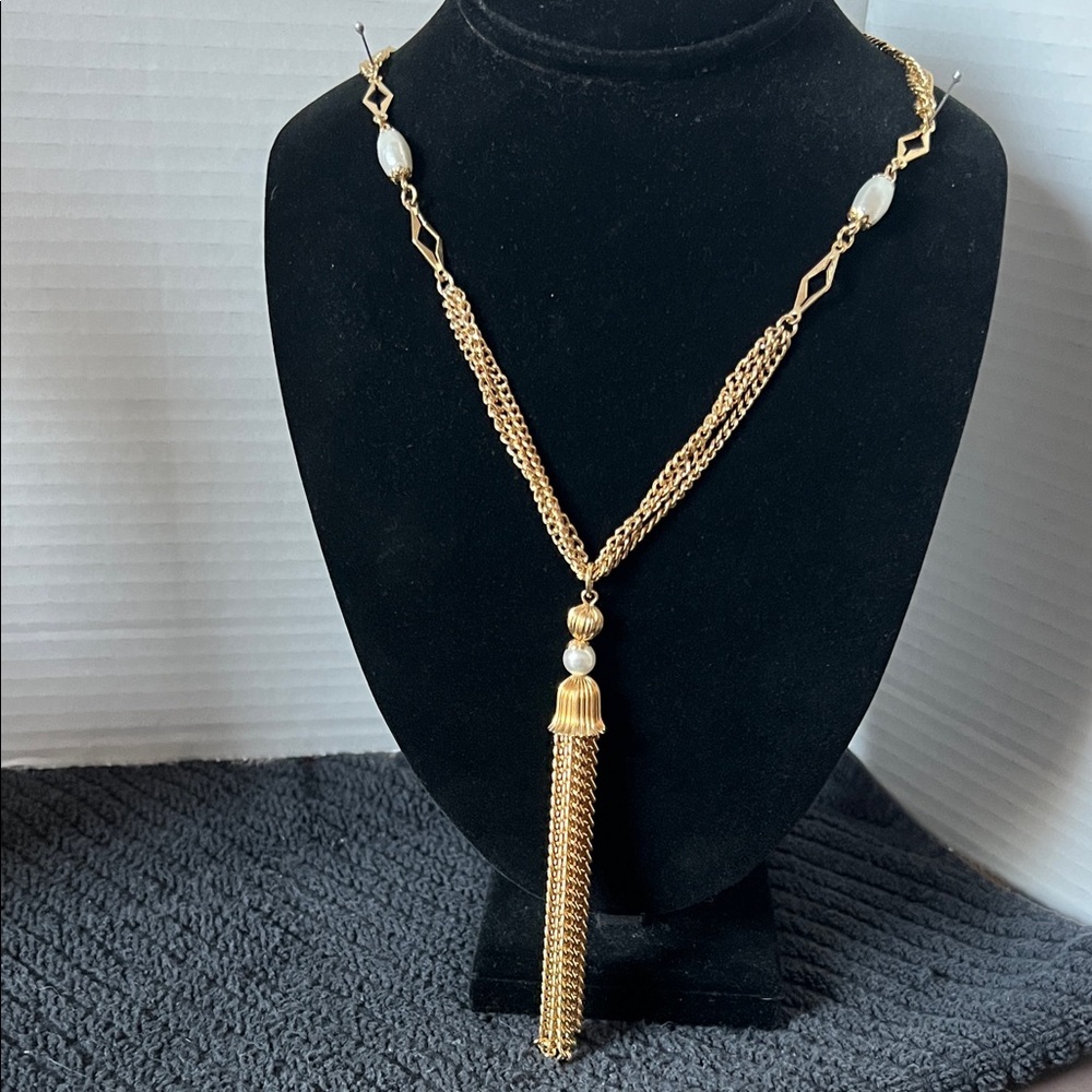 Elegant Gold and Pearl Necklace 16” length 3 Strand